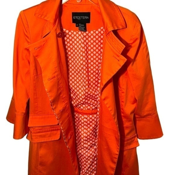 Etcetera Spring Trench Coat Coral with Gold Buttons and Polka Dot Lining - Picture 1 of 11